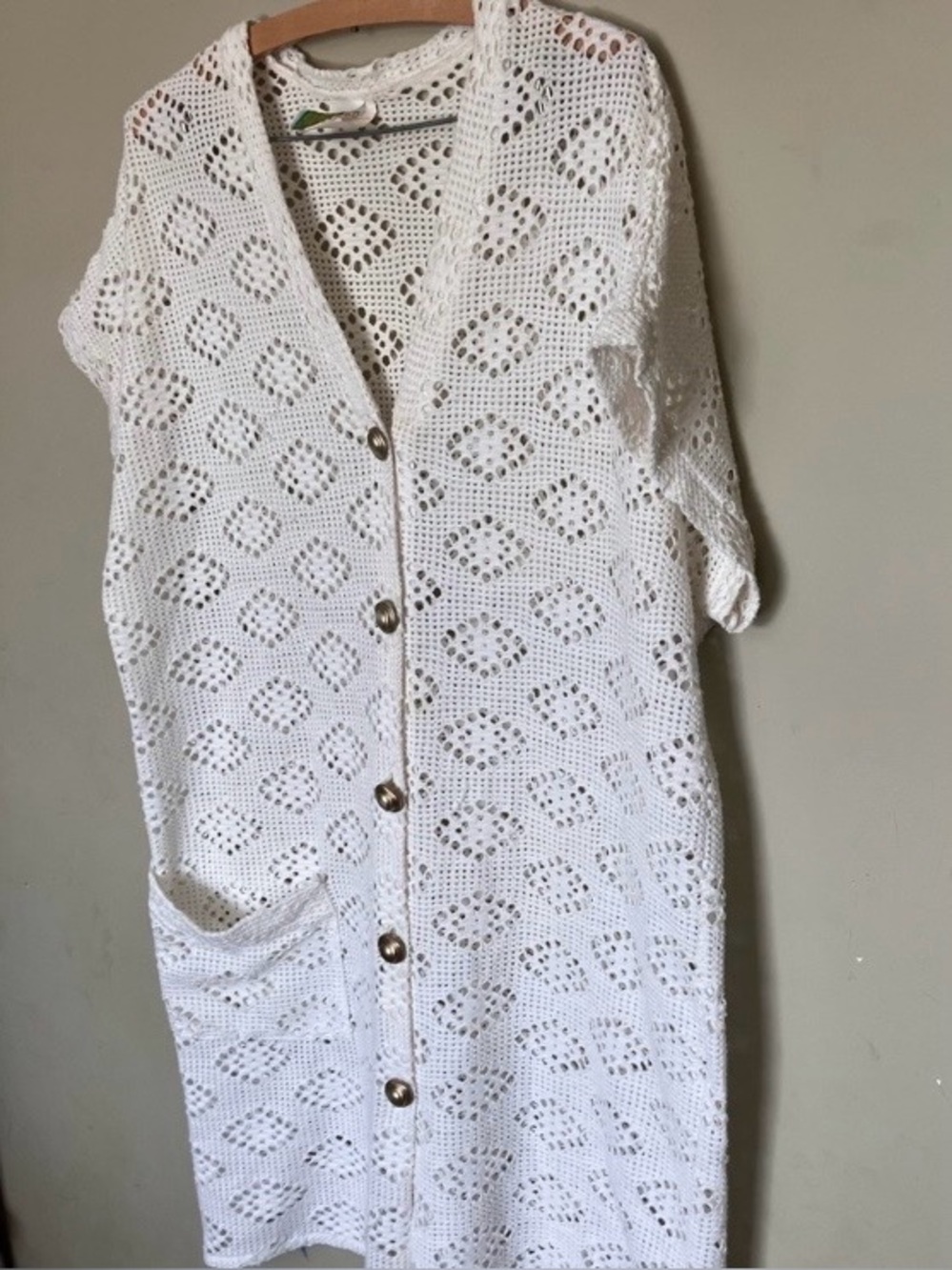 Bikini Village Crochet Knit Beach Cover Up Cardigan Vest White Vintage Y2K L